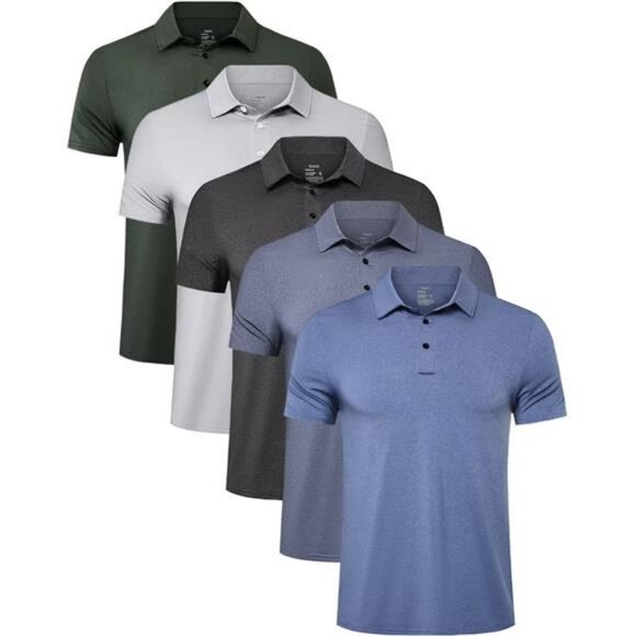 4/5 Pack Mens Polo Shirts Quick Dry Short Sleeve Golf T Shirt